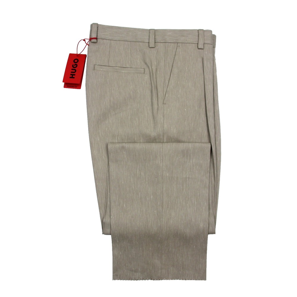 Hugo Boss Florus252 Pants Mens 32 Light Brown Linen Pleated Front Modern Fit